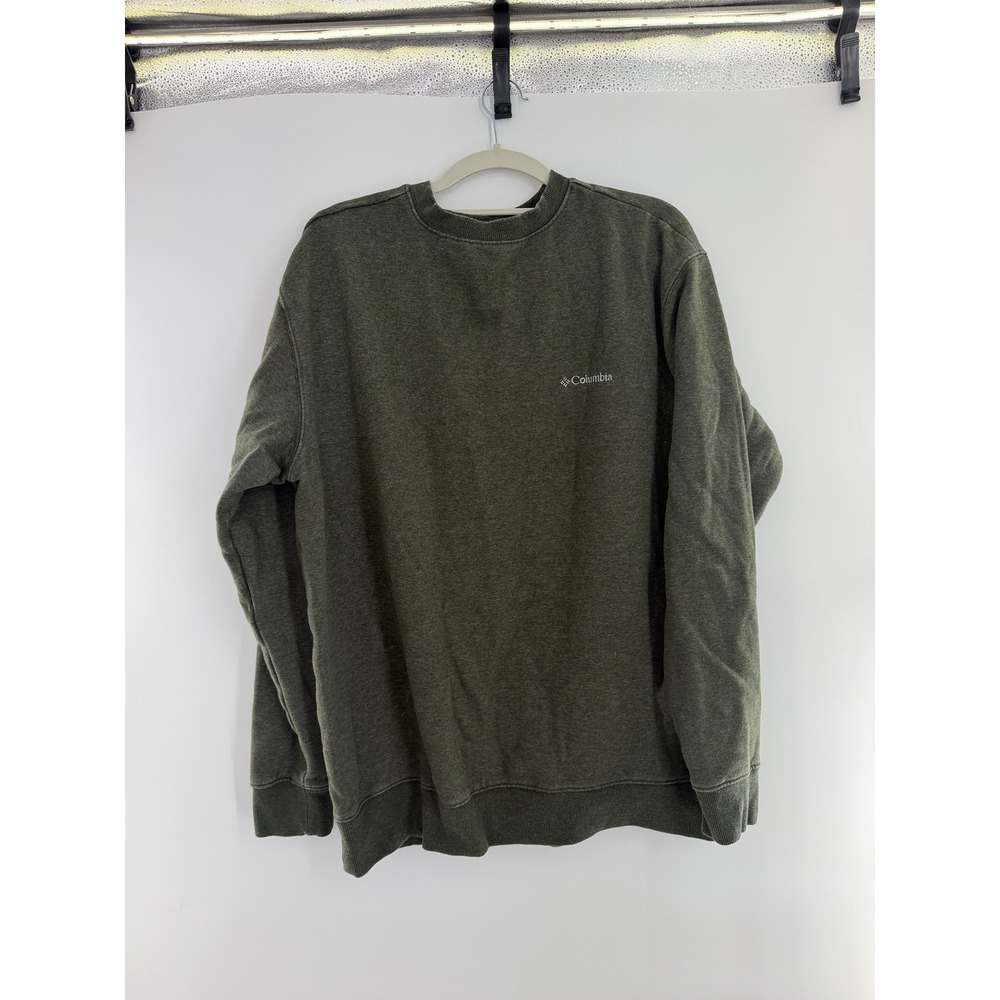 Columbia Mens Large Olive Green Crewneck Sweatshirt Fleece Pullover Logo L